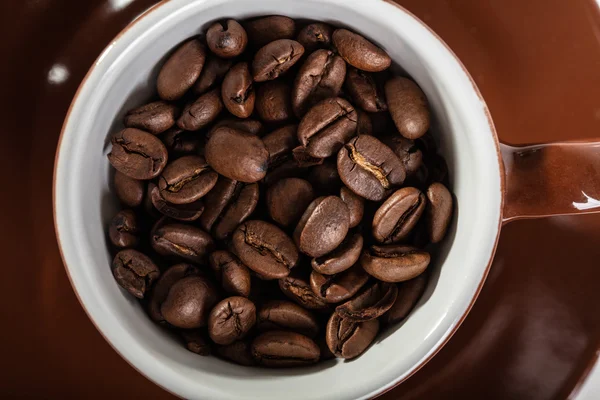 Tasse brune avec graines de café — Photo