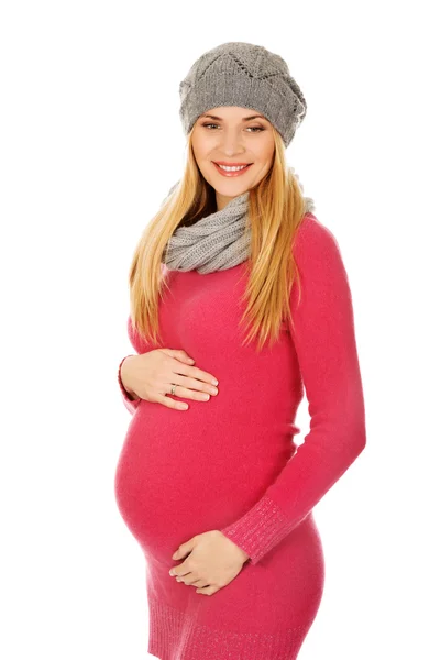 Heureuse femme enceinte en vêtements de dessus — Photo