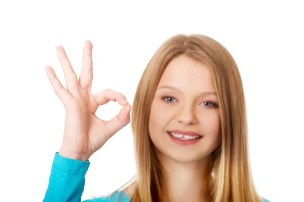 Young woman showing perfect sign — Stock Photo, Image