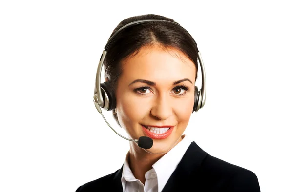 Operador de teléfono feliz en auriculares — Foto de Stock