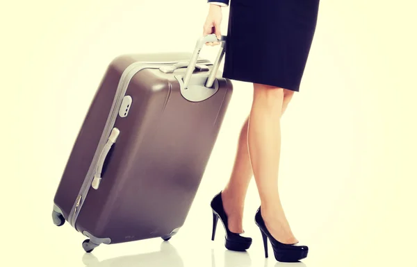 Beautiful business woman with suitcase. — Stock Photo, Image
