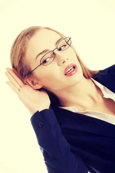 Beautiful caucasian business woman is overhearing. — Stock Photo, Image