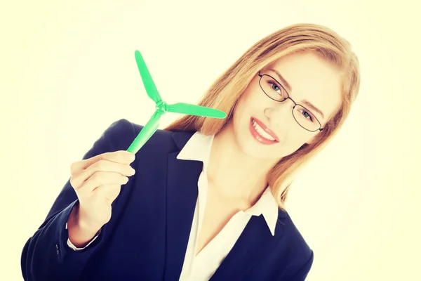 Mulher de negócios com hélice verde . — Fotografia de Stock