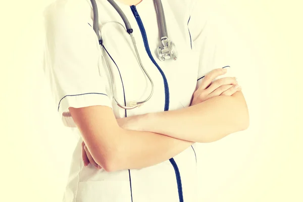 Ciało kobiece kobieta lekarz lub pielęgniarka w mundurze. — Zdjęcie stockowe