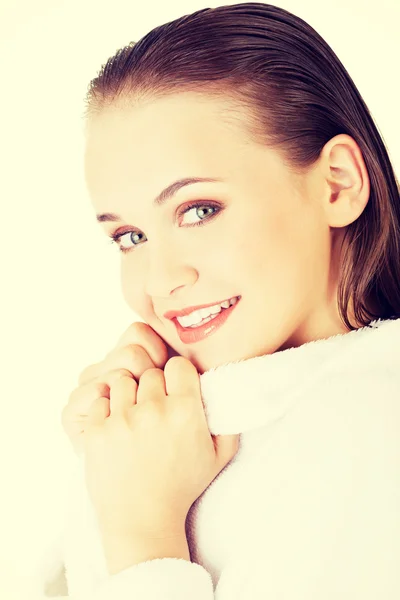 Attractive woman with a bathrobe — Stock Photo, Image