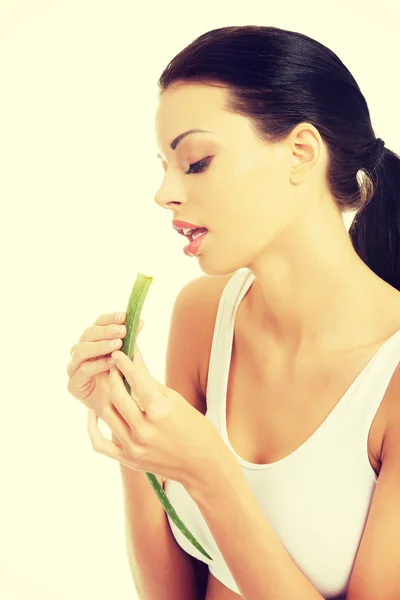 Woman with aloe vera — Stock Photo, Image