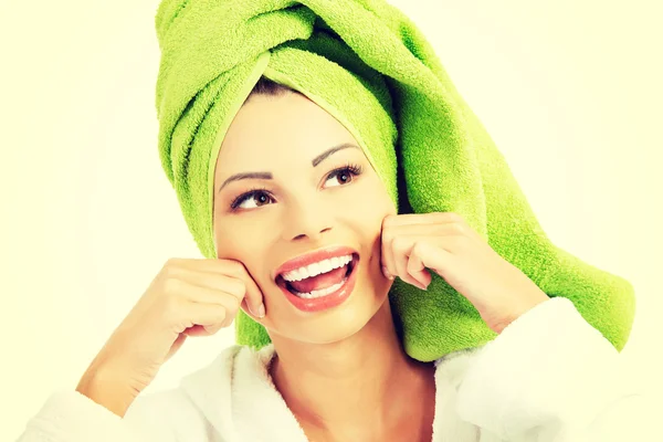 Beautiful spa woman in bathrobe. — Stock Photo, Image