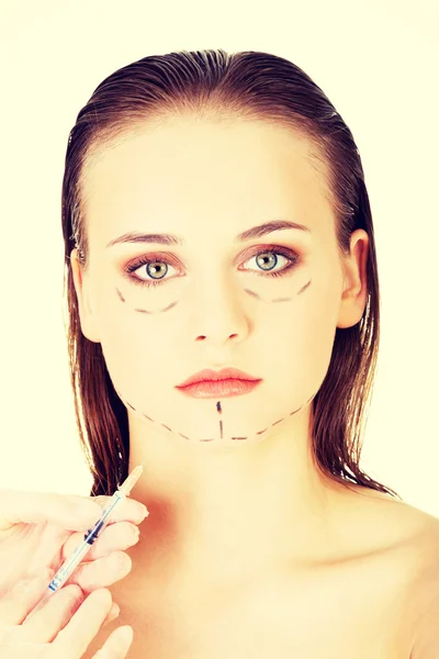 Cosmetic botox injection in the female face — Stock Photo, Image