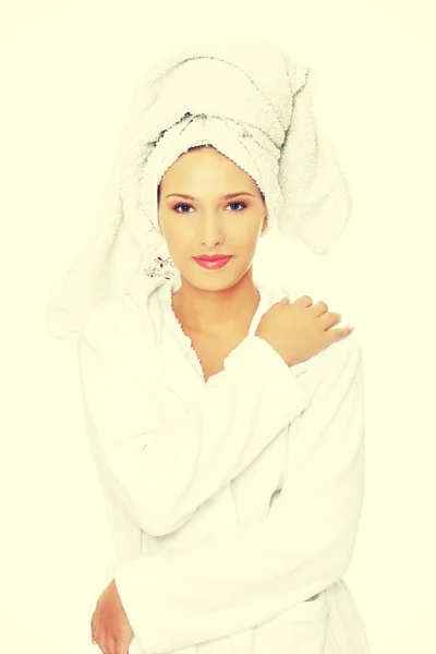 Beautiful spa woman in bathrobe. — Stock Photo, Image