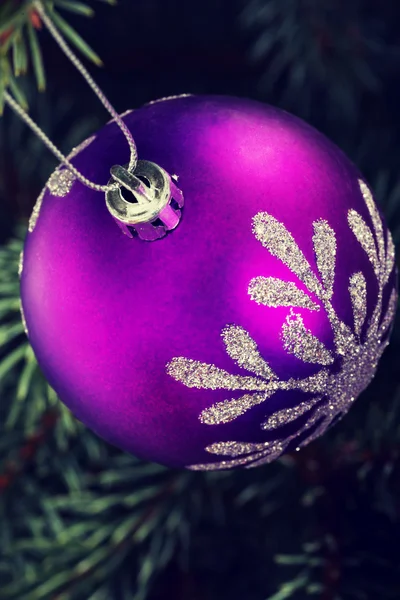 Uma bola de Natal entregando um galho . — Fotografia de Stock