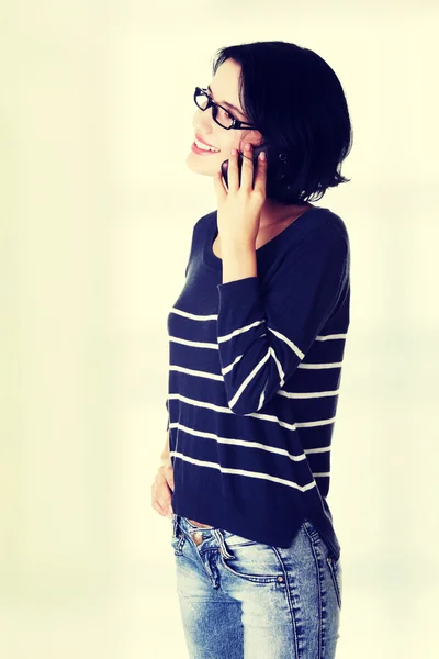 Young happy woman is calling — Stock Photo, Image