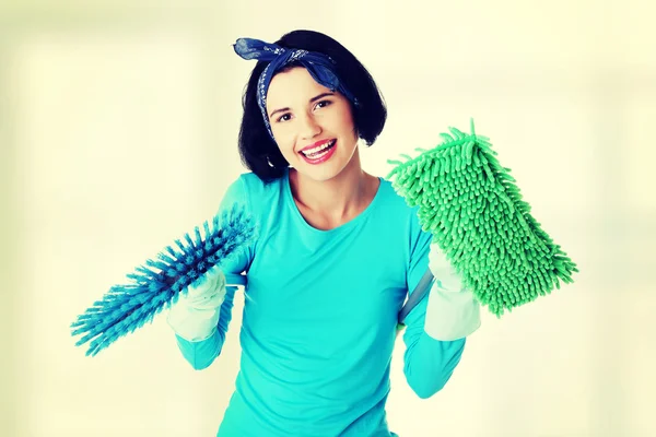 Glad rengöring kvinna porträtt — Stockfoto