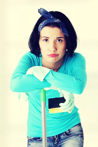 Tired and exhausted cleaning woman — Stock Photo, Image