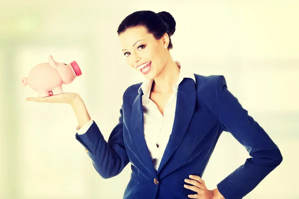 Happy business woman with her savings — Stock Photo, Image