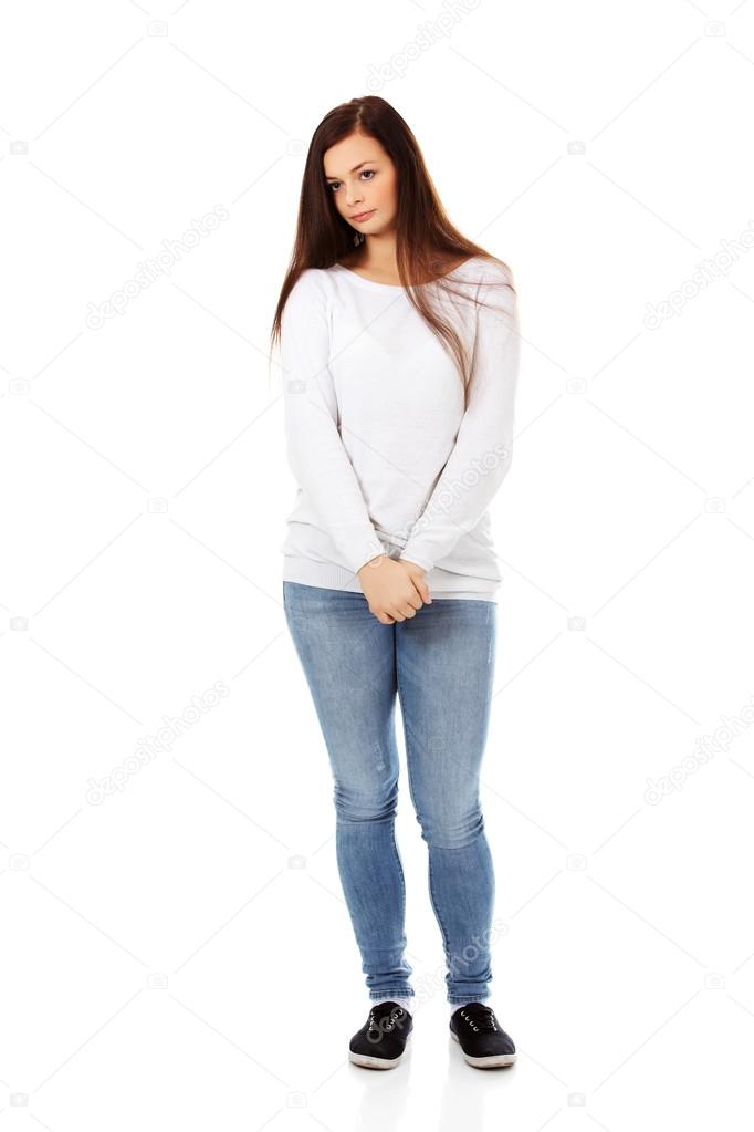 woman standing sad