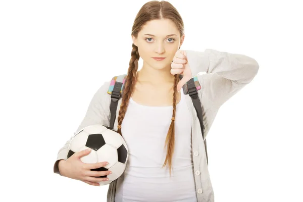 Mujer joven con balón de pie . —  Fotos de Stock