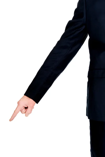 Male hand pointing down Stock Photo