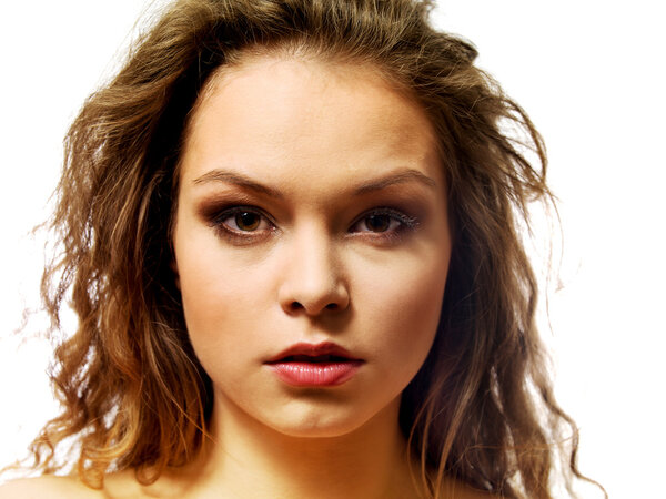 Beautiful topless woman with long curly hair