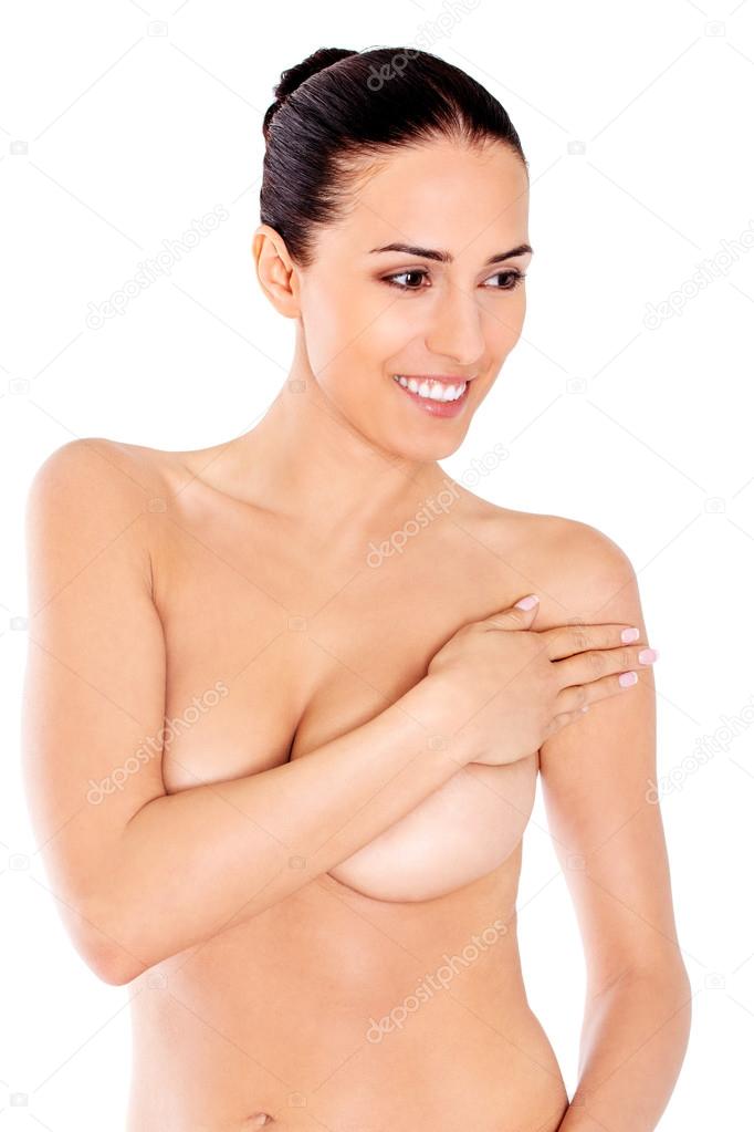 Beautiful spa woman covering her breast