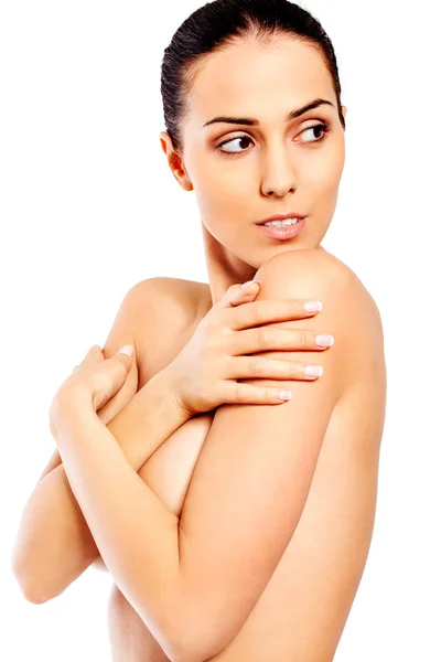 Beautiful spa woman covering her breast — Stock Photo, Image