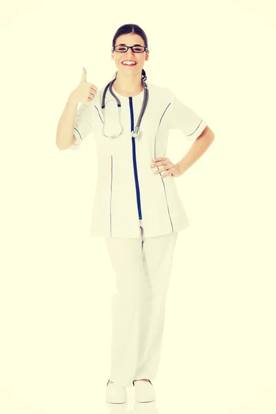 Young beautiful doctor, nurse with stethoscope. — Stock Photo, Image