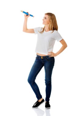 kadın kalemle yazma