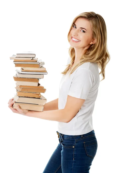 Estudante mulher com livros — Fotografia de Stock