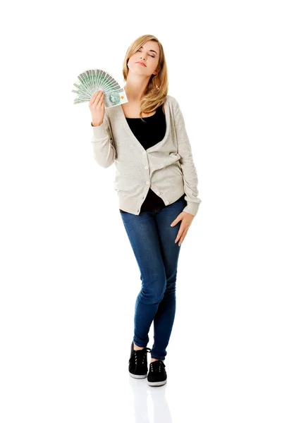 Woman with polish money — Stock Photo, Image