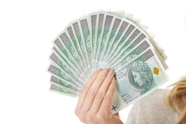 Woman with polish money — Stock Photo, Image