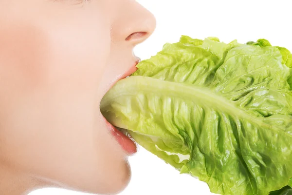 Mujer sonriente comiendo salat —  Fotos de Stock