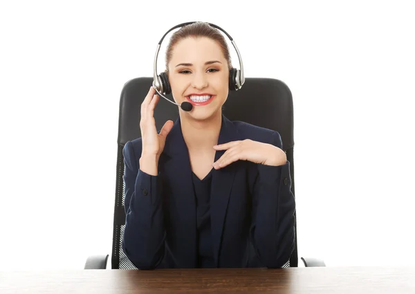 Sorrindo operador de telefone de apoio alegre — Fotografia de Stock