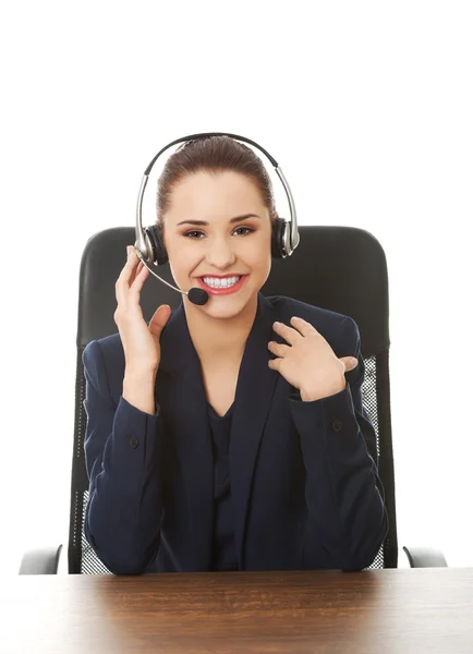 Sorrindo operador de telefone de apoio alegre — Fotografia de Stock