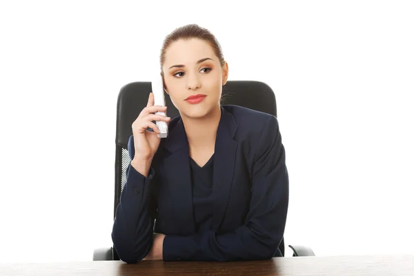 Sorrindo operador de telefone de apoio alegre — Fotografia de Stock