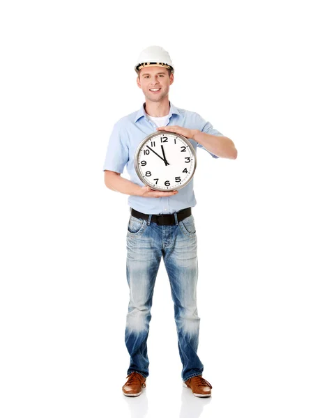 Επιχειρηματίας φορώντας κράνος με ρολόι — Φωτογραφία Αρχείου
