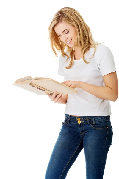 Estudante mulher com livro — Fotografia de Stock