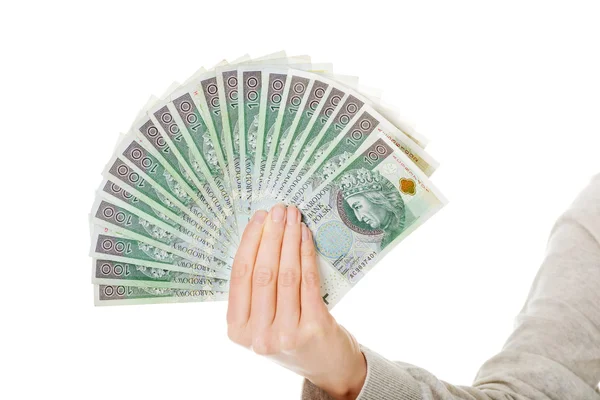 Woman with polish money — Stock Photo, Image