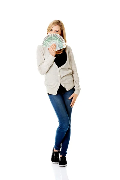 Woman with polish money — Stock Photo, Image