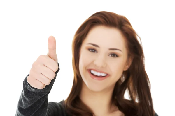 Happy woman with ok hand sign — Stock Photo, Image