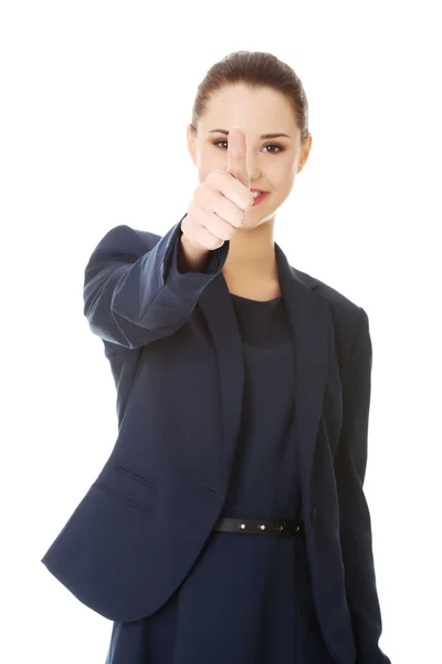 Mujer de negocios feliz con signo de mano ok —  Fotos de Stock