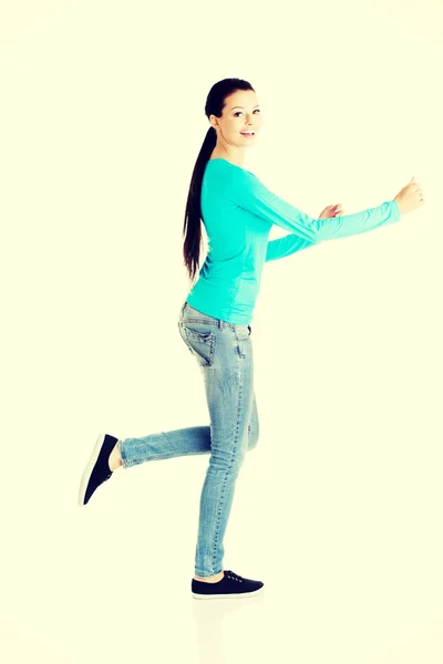 Happy student girl running — Stock Photo, Image