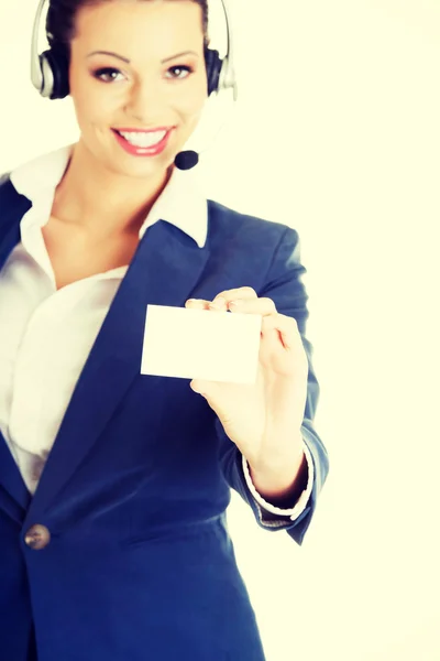 Customer service representative holding businesscard. — Stock Photo, Image