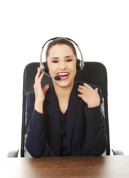 Sorrindo operador de telefone de apoio alegre — Fotografia de Stock