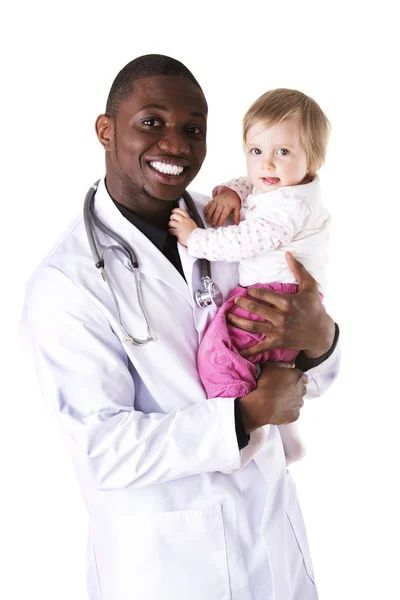 Sonriente doctor con pequeño bebé — Foto de Stock