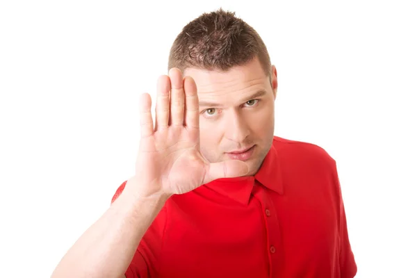 Man pressing an abstract button — Stock Photo, Image