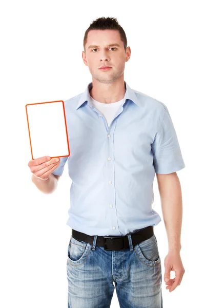 Muž zobrazeno transparent — Stock fotografie