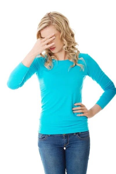 Woman with sinus pressure pain — Stock Photo, Image