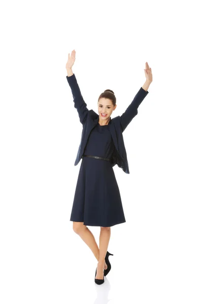 Businesswoman with hands up — Stock Photo, Image