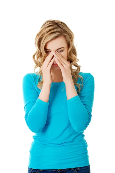 Woman with sinus pressure pain — Stock Photo, Image