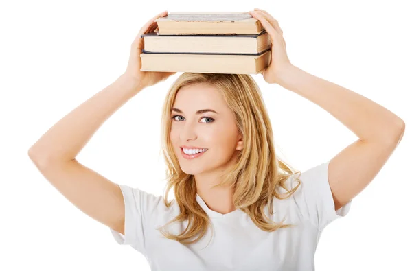 Estudante mulher com livros — Fotografia de Stock