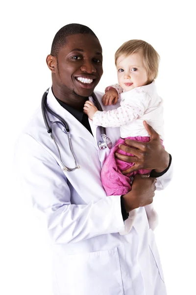 Médecin souriant avec petit bébé — Photo